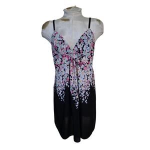 Oscar De La Renta Babydoll Mini Dress Womens Black Floral‎ Size Large sexy tank